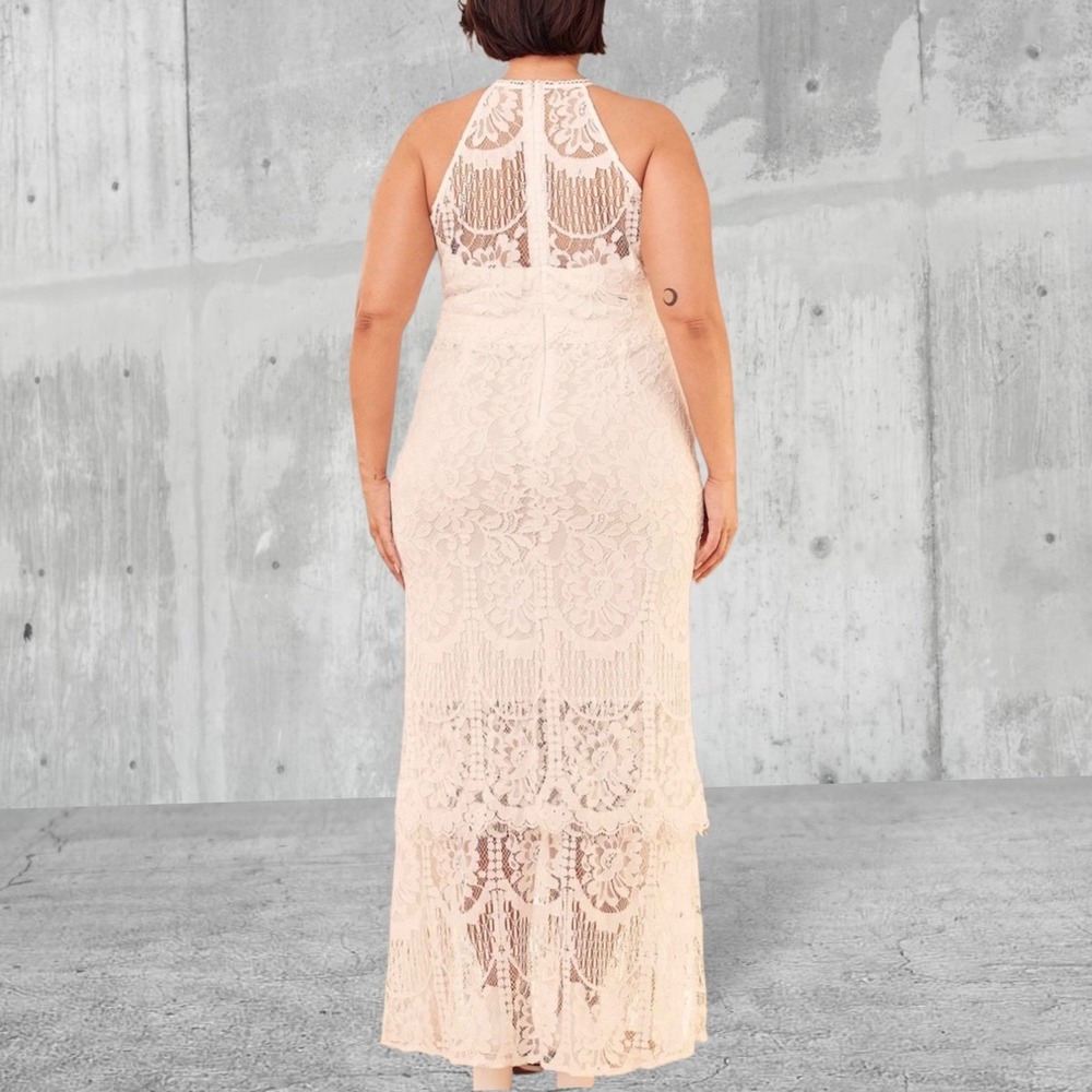 Lulus Magic in the Moment Off White Lace Tiered Maxi Dress Halter Bridal XL New - Picture 10 of 11